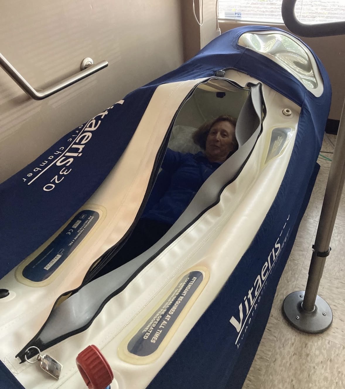 Patient in Vitaeris hyperbaric oxygen therapy chamber