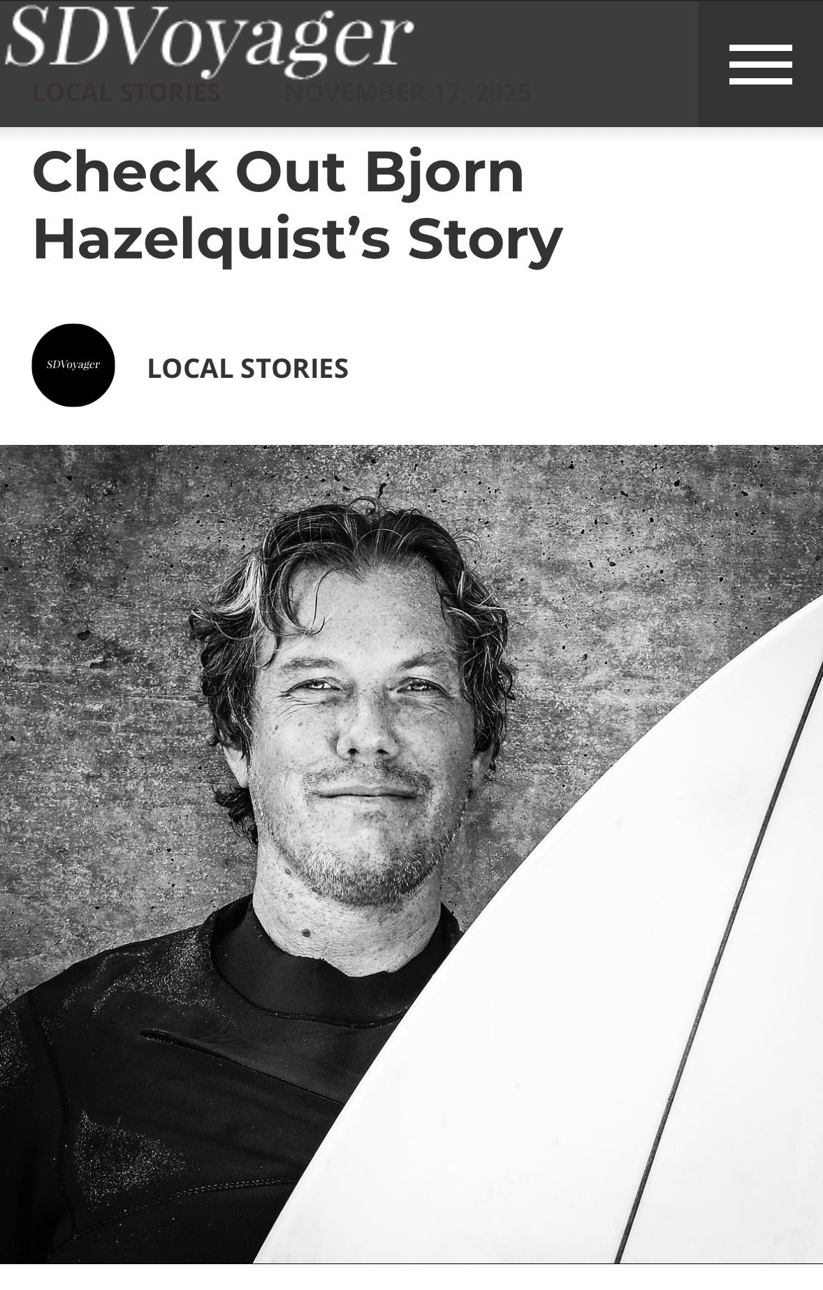 SDVoyager article: Check Out Bjorn Hazelquist's Story